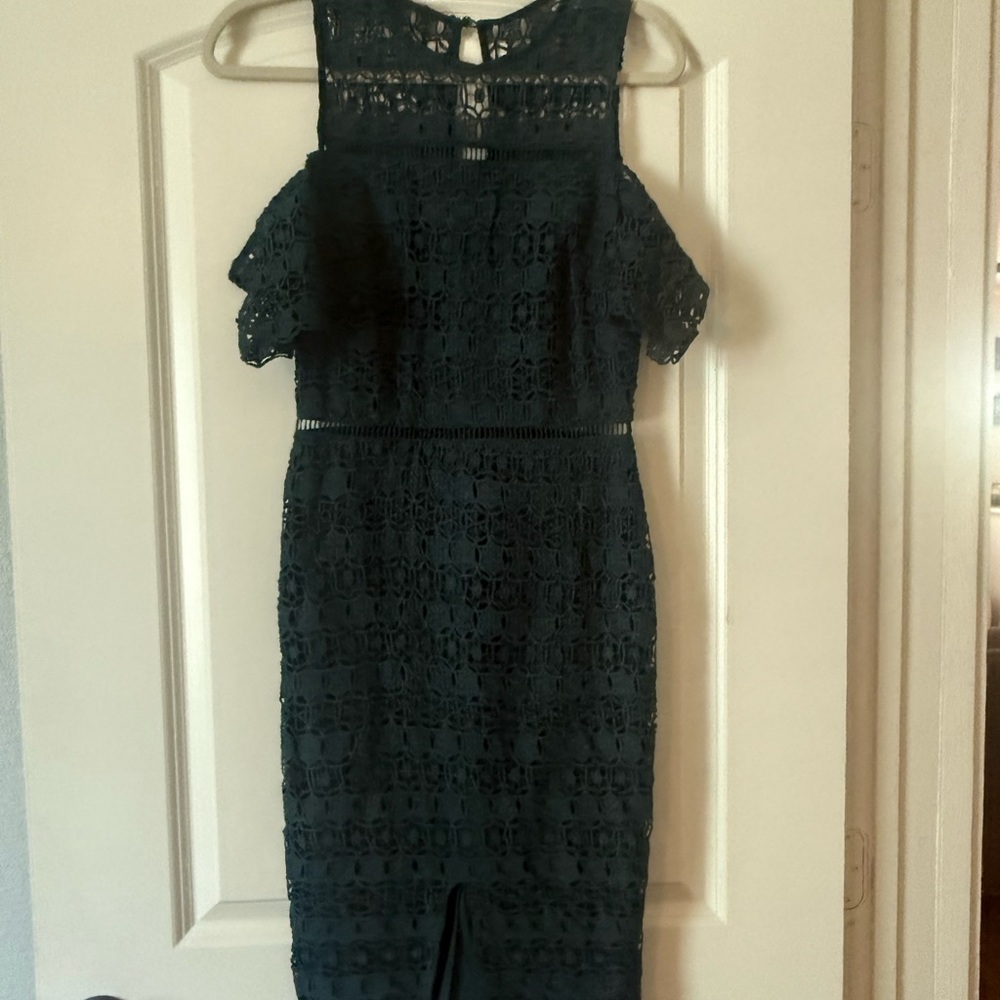 Elegant Lace Off-Shoulder Dress in Dark Green